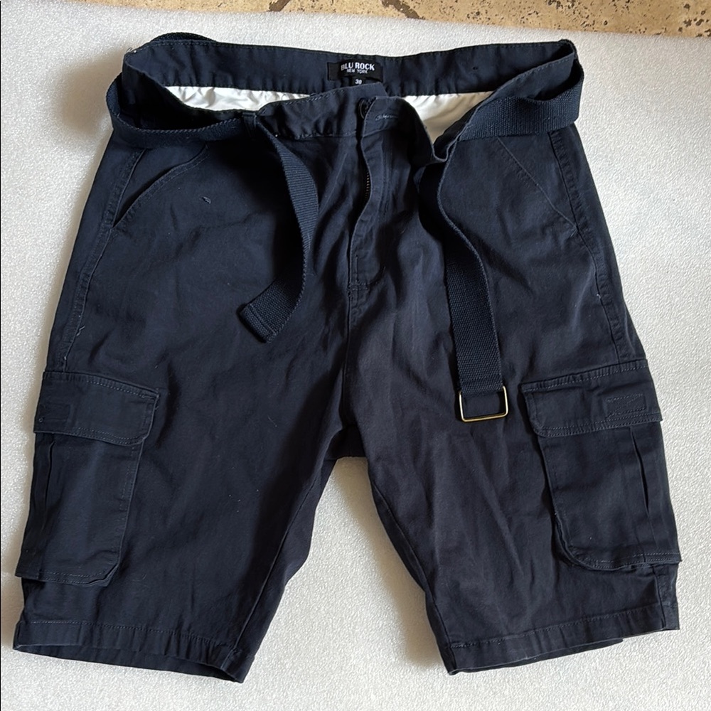 Navy Blue Cargo Shorts with Belt